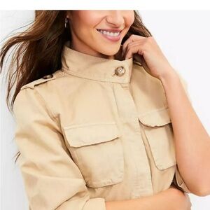 NWT Loft Tan Utility Twill Jacket Stand Up Collar Safari Style Women’s Sz 8